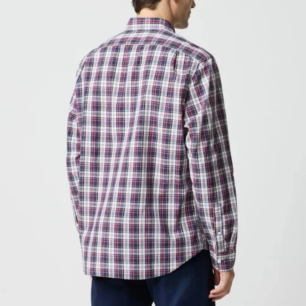 J. CREW Red Madras Plaid Slim Untucked Flex Washed Button Down Shirt L
